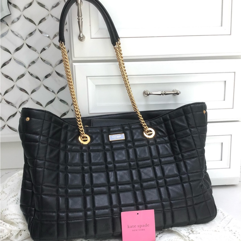 Kate Spade large black quilted soft leather Tote bag